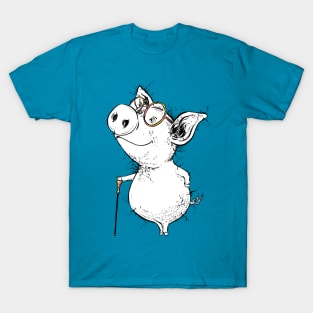 Dapper Little Piggy with Very Smart Glasses T-Shirt